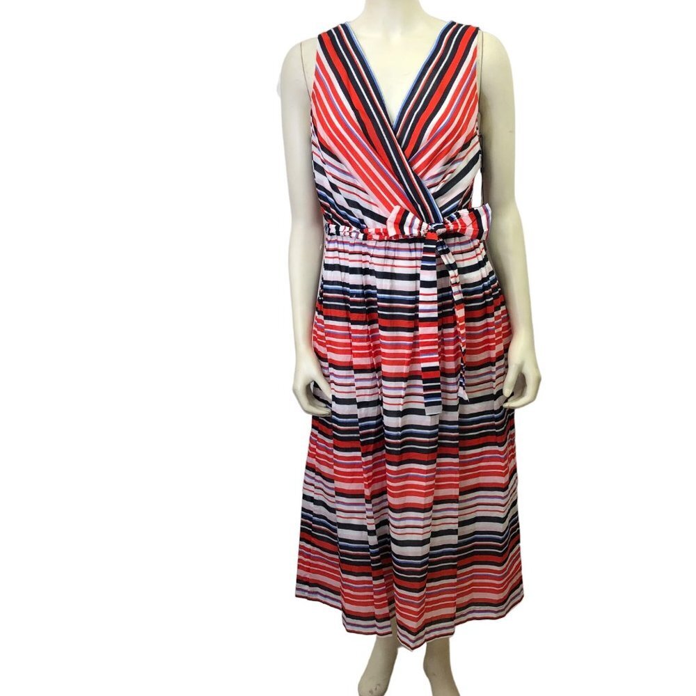 TOMMY‎ HILFIGER $149 MIDI LENGTH BELTEDV NECK DRESS 8 NWT